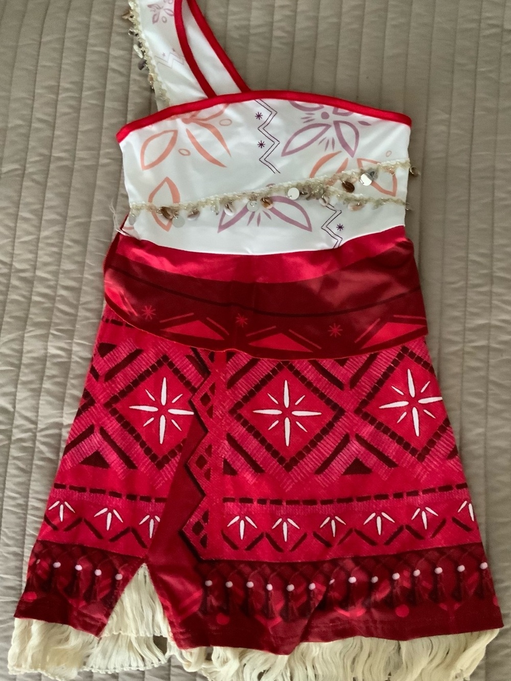 Girls Red and White Polynesian Print Costume Dress